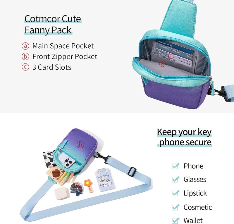 cotmcor Store Valentines Day Gifts for Kids: Fanny Pack Birthday Gift for 8 9 10 11 12 Year Old Teen Girls Trendy Stuff, Preppy Colorblock Crossbody Bag Adjustable Sling Belt Bags Purse for Travel Outdoor - Image 5